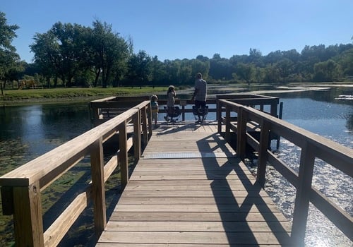 Pond with fishing dock in West Salem, WI Veteran's Park off of Highway-16