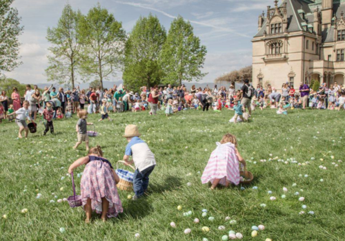 Children collecting Easter eggs on the Biltmore grounds.