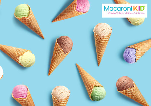 Colorful Ice Cream Cones on a light blue background