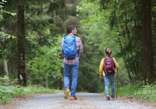 dad and girl walking