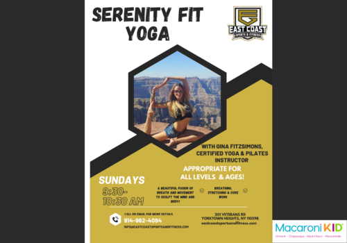 Class flyer for Serenity Fit Yoga with East Coast Sports and Fitness