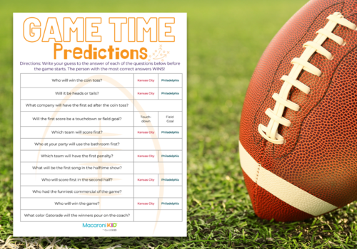 Game Time Predictions game for football
