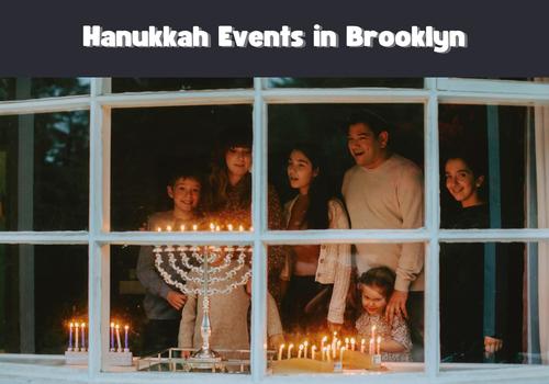 Hanukkah Events in Brooklyn – family of 6 lighting 3 menorahs