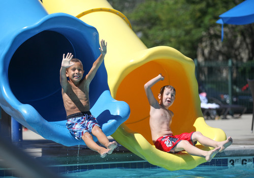 Kids on water slide