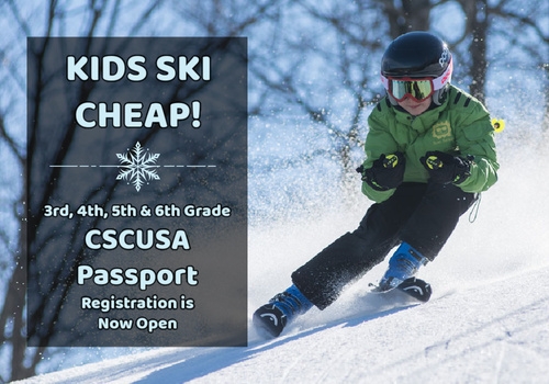 child skiing with text for CSCUSA Passport Registration