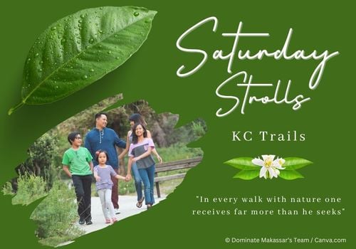 Family walking trail on a green, nature-themed background