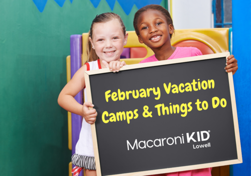 Two girls holding February vacation sign