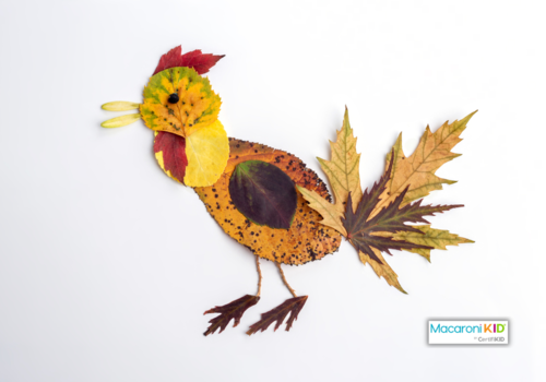 autumn nature craft for kids, bird made of dry leaf