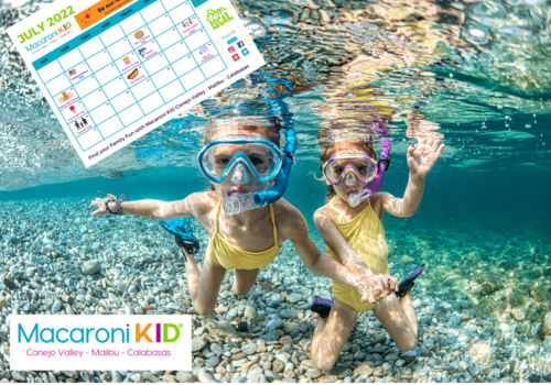 Young girls snorkeling - July Macaroni KID printable calendar