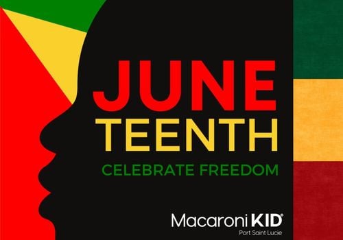 Juneteenth on dark silhouette with red yellow & green background