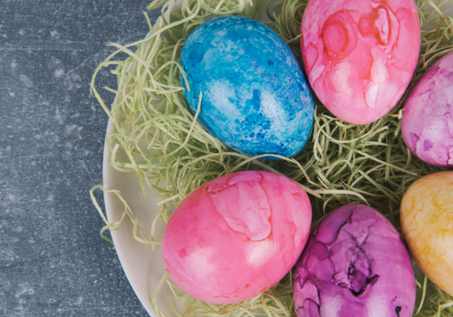 A basket of Tie Dye Easter eggs