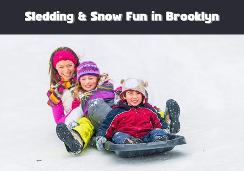 Sledding & Snow Fun in Brooklyn: a woman sledding with two kids