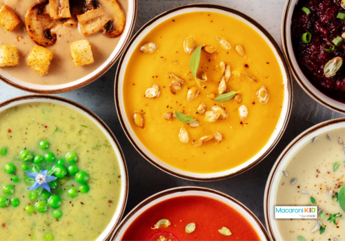 Vegan soups variety. Various vegetable soups