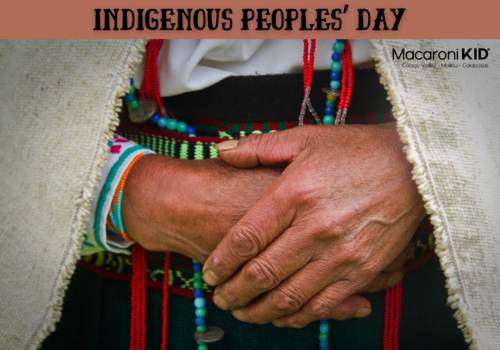 Indigenous Peoples Day, photo of an indigenous person in traditional dress with close-up on folded hands