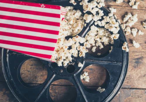 popcorn, movie, movie reel