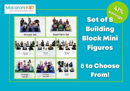 Building block mini figures - 2 sets princesses, 1 set wizard, 1 set superhero, and 4 sets star guys in a collage, 41% off one set of figures