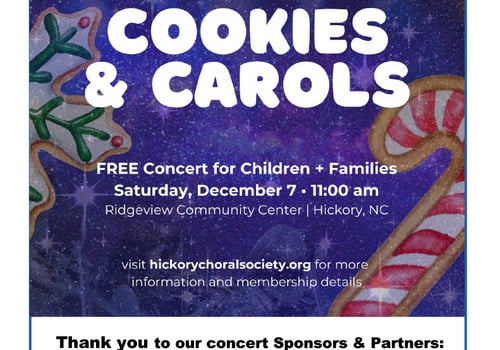 Cookies & Carols Flyer for the event December 7th at 11:00am