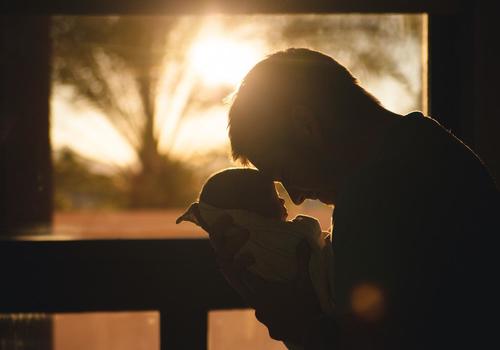 silhouette father dad baby child kid children sunset serene