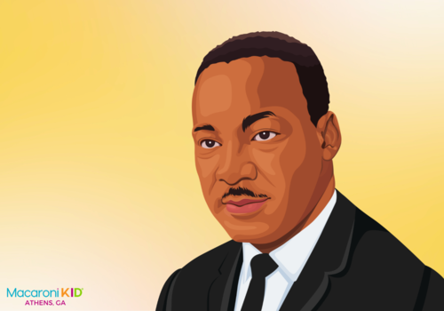 Clip art rendering of MLK Jr. on gradient yellow background