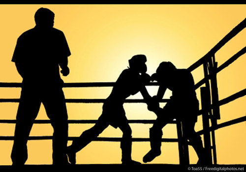 Silhouette Of Boxers in ring
