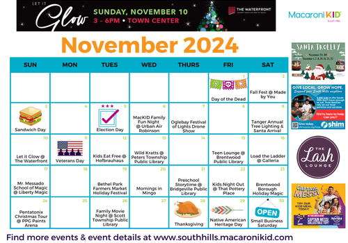 South Hills Printable Event Calendar November 2024 