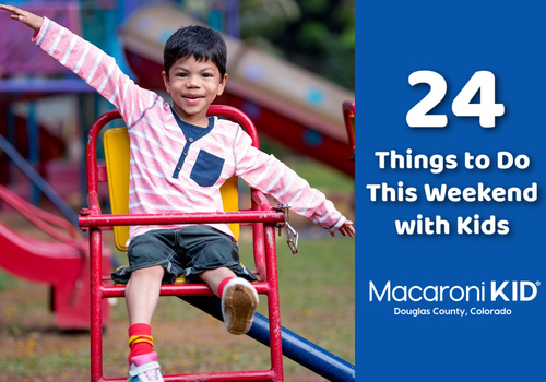 boy sitting on play equipment at a playground with text that says 24 things to do this weekend with kids