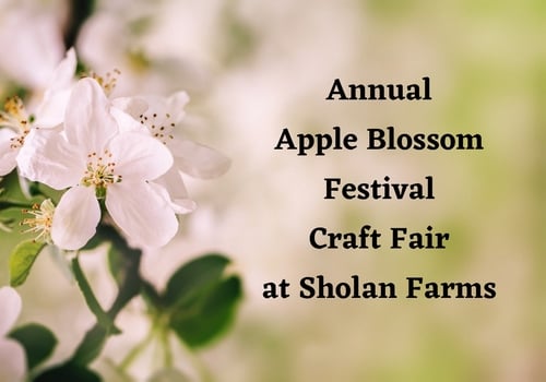 Shows an apple blossom with text that reads 22nd Annual Apple Blossom Festival Craft Fair at Sholan Farms