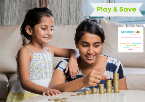 Mother with Kid stacking coins, play and save deals Macaroni KID Conejo Valley - Malibu