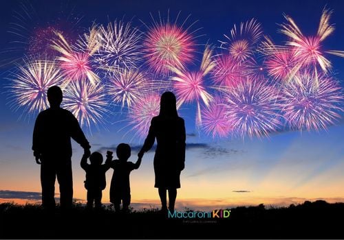 _Silhouette of happy family with fireworks 4th of july
