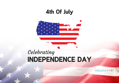 American flag overlaid by USA 4th of July graphic