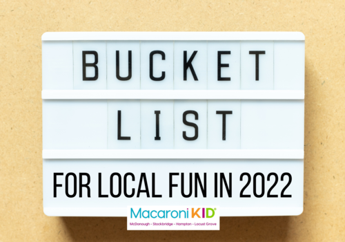 Sign that says Bucket List for Local Fun in 2022