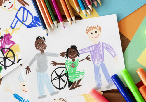 drawing of family with child in wheelchair