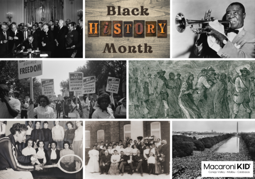 Black History Month, multiple images of historic people and events