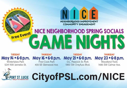 City of PSL Spring 2024 NICE Game Nights Flyer