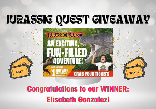 Jurassic Quest ad telling the winner of 4 free tickets