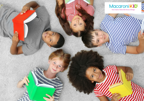 cute kids in a circle reading books at home