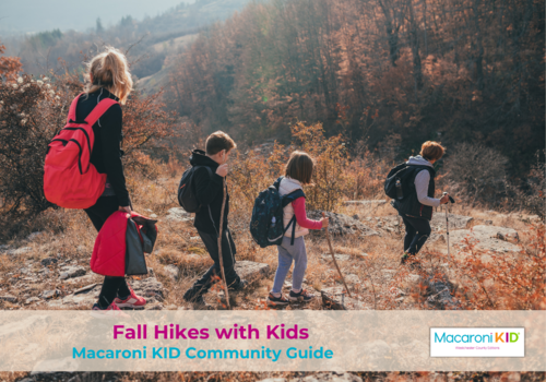 Woman hiking with three children