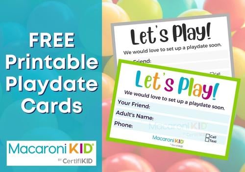 Free printable playdate cards with ball pit background
