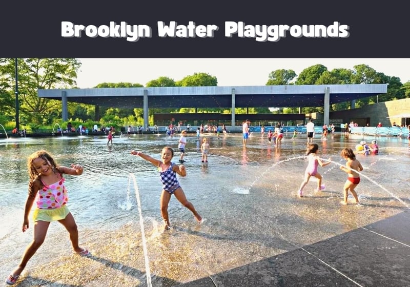 Brooklyn Water Playgrounds guide image with girls dancing in sprinklers