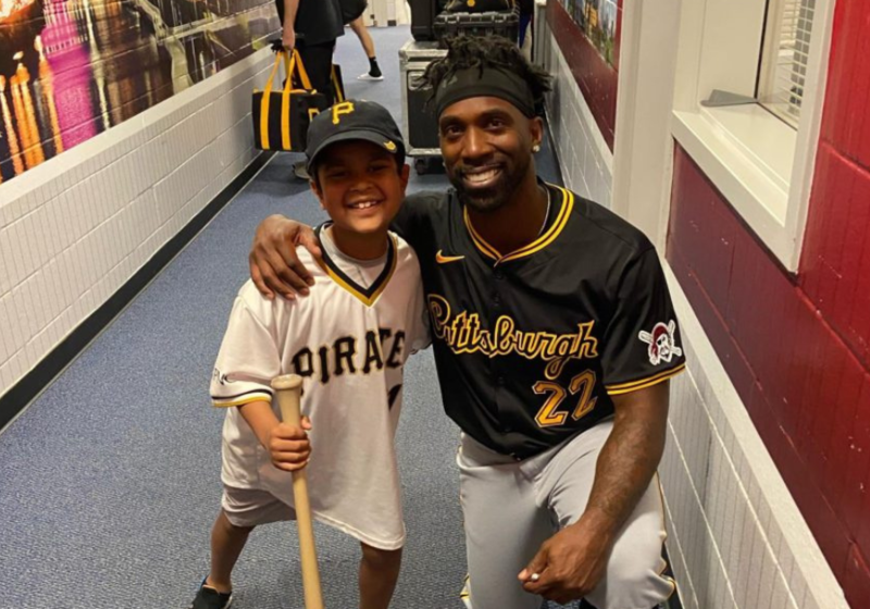 Pittsburgh Pirate's Andrew McCutchen with Fan after 300 Home Runs