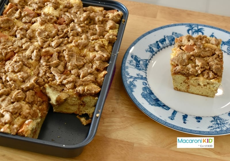 French Toast Casserole with One Slice on Plate