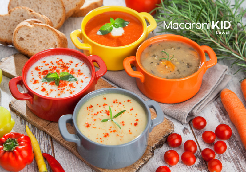 Bowls of different soups