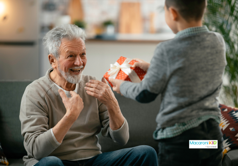 grandpa receiving a handmade gift. 3 handmade gift ideas from kids