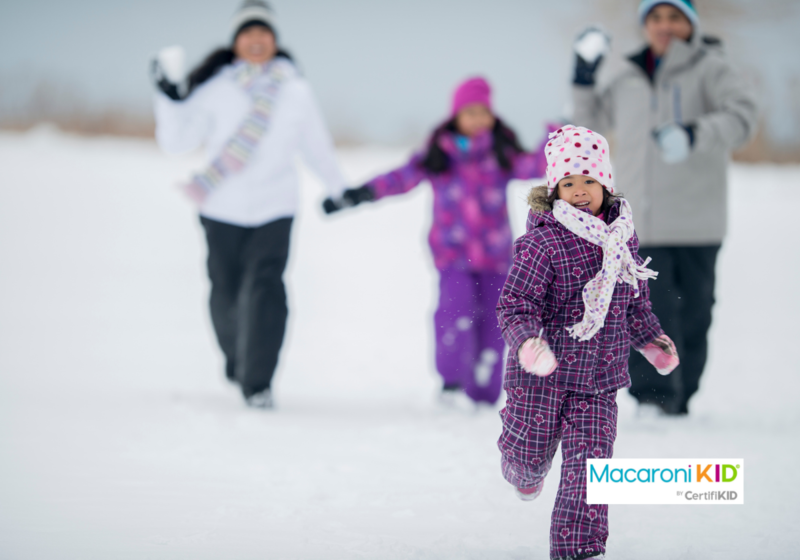family running in snow
