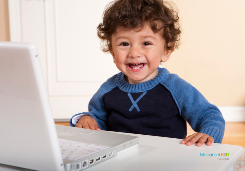 child in front of computer. Virtual storytime