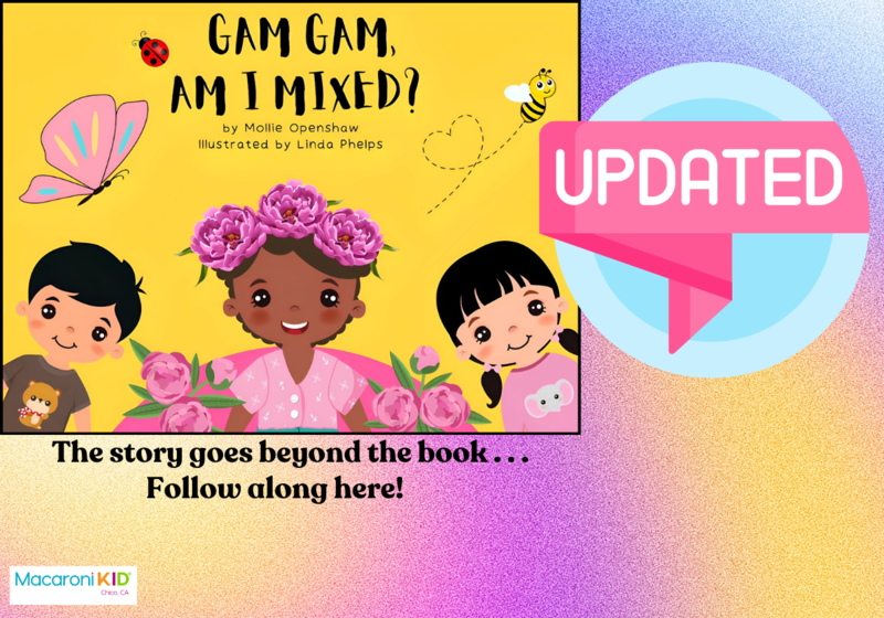 Features the cover of Gam Gam Am I Mixed? plus a button that says Updated and titled The Story Goes Beyond the Book: Follow Along Here!