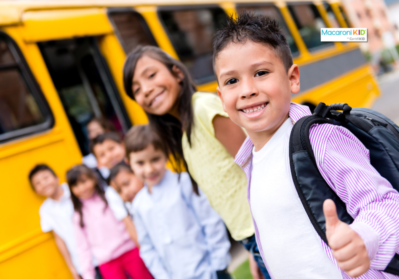 kids getting on school bus