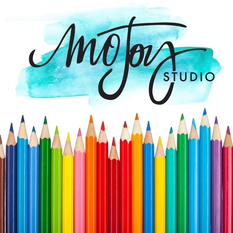Ad for Mojoy Art Studio, colored pencils and Mojoy Logo