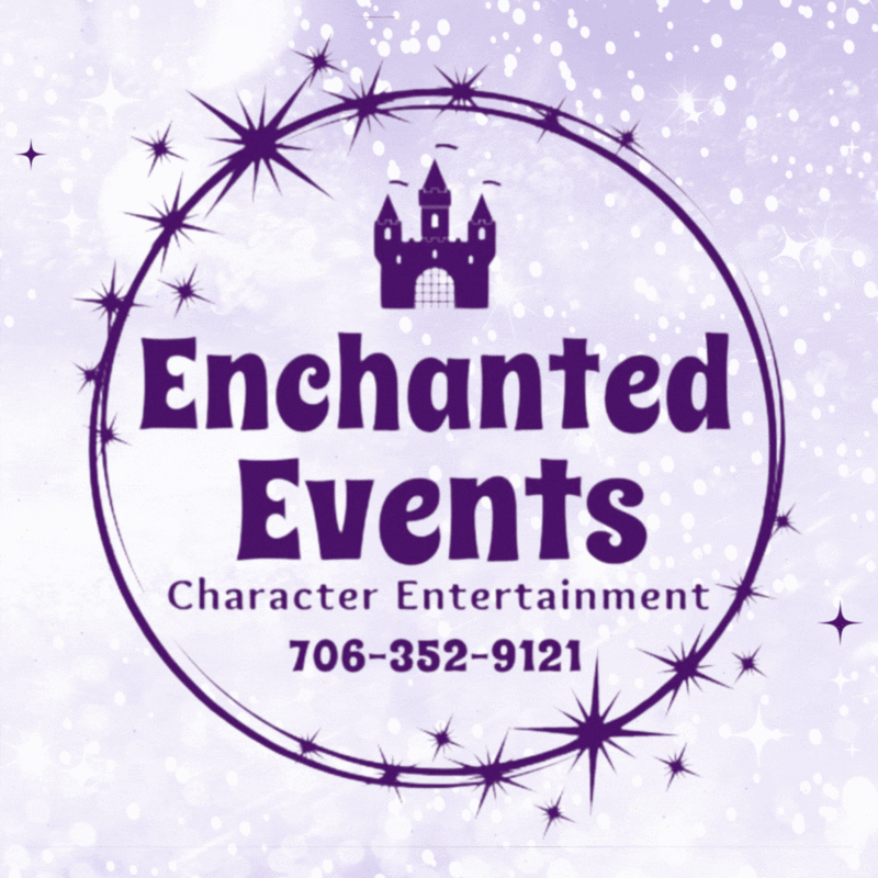 Purple Enchanted Events logo with purple, sparkle background