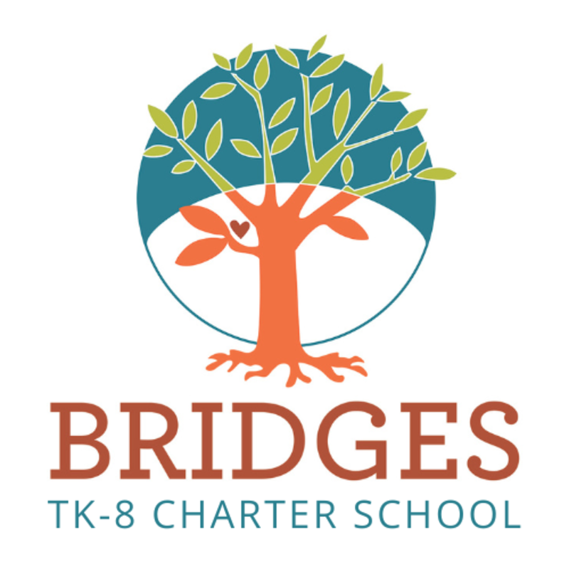 Bridges TK-8 Charter School logo with an image of a tree from roots to leaves